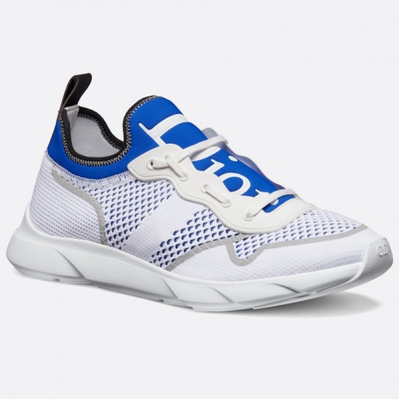 Dior B21 Neo Sneakers In White And Blue Technical Knit
